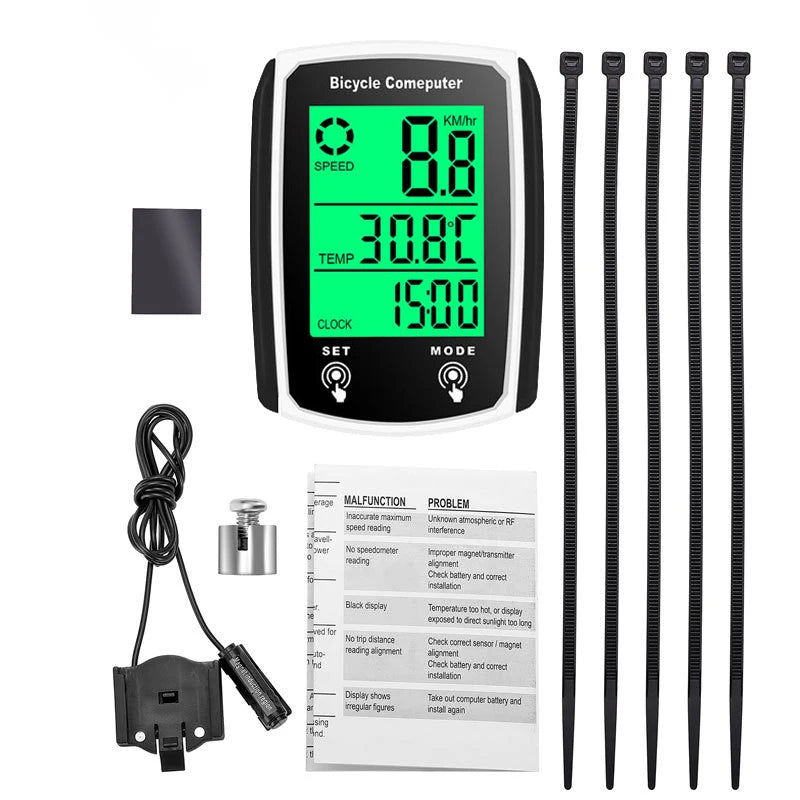 Bicycle LCD Wired Cycling Speed Odometer English Waterproof