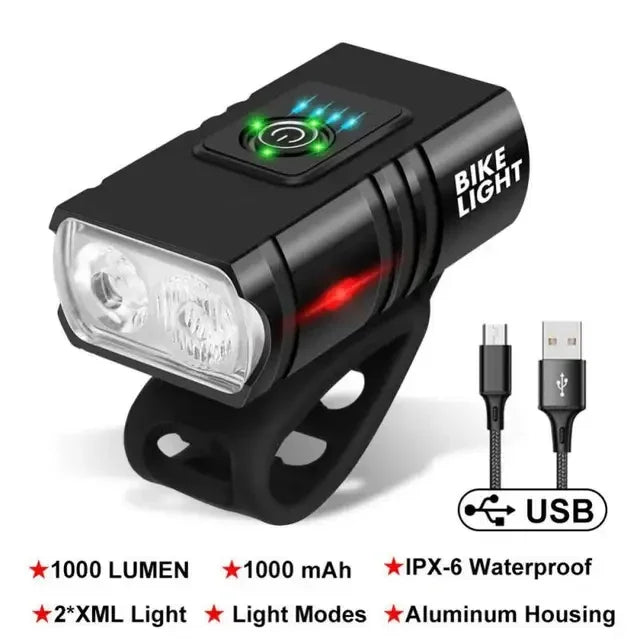 1000lm bike light headlight T6 led bicycle flashlight - USB rechargeable