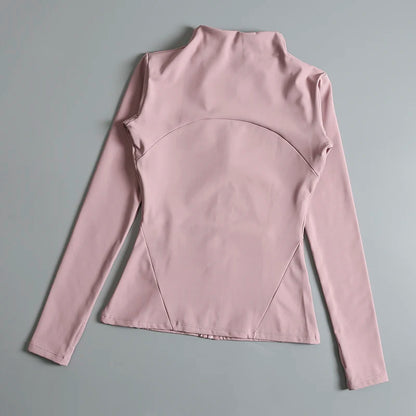 High elastic long sleeve stand-up collar tops